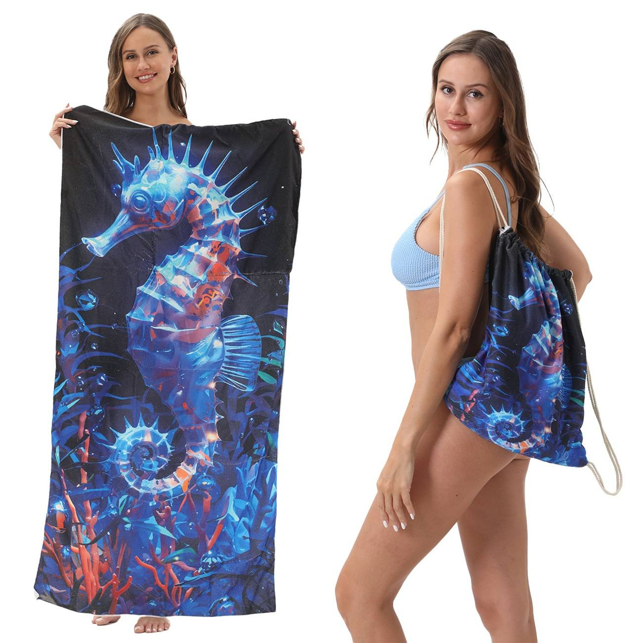 2 - in - 1 foldable beach towel, printed bath towel, all - in - one beach towel with a storage bag that can be folded and stored