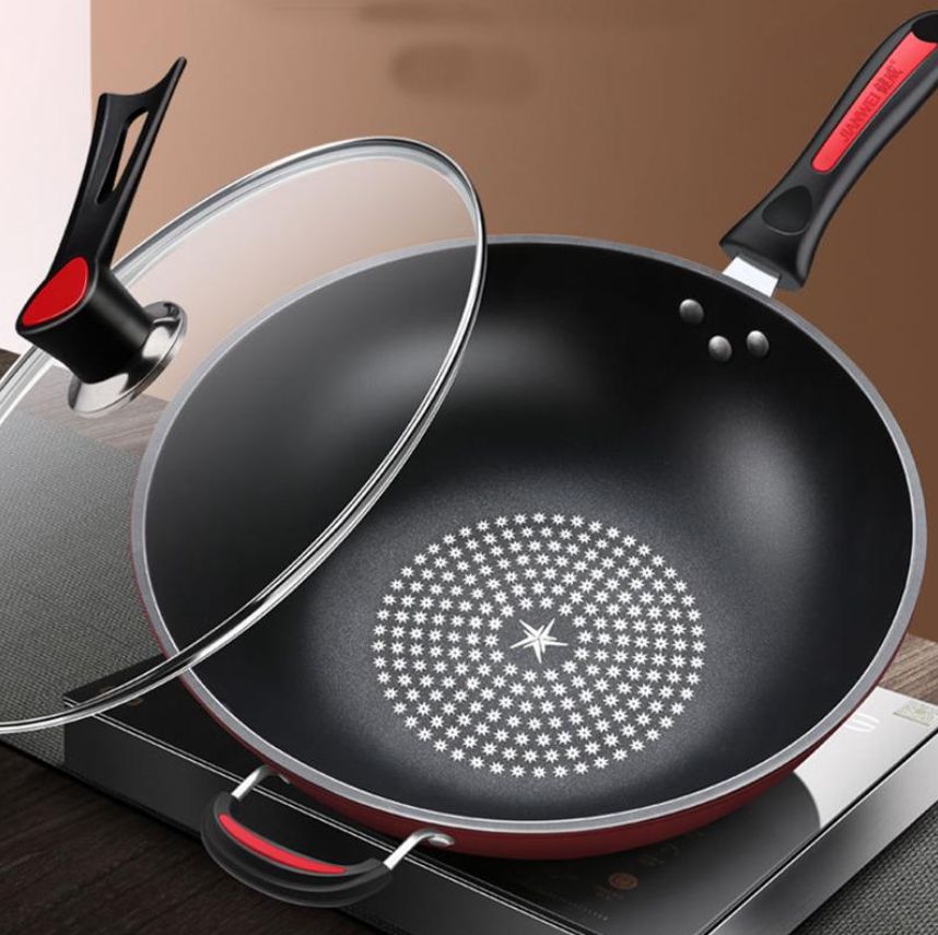 GR 34cm Quality non-coated non-stick iron pan household kitchen Wok for Gas Universal Cooking Wok Frying Pan Soup Pot 