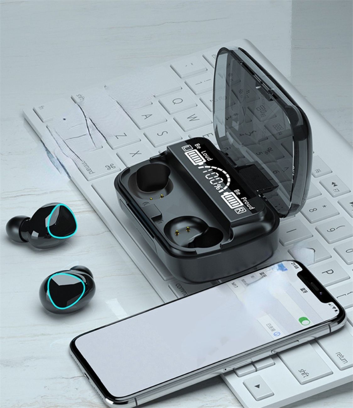 Bluetooth Earbuds with Long Battery Life, Large Capacity, Wireless, Noise-Canceling, Gaming TWS Earbuds for Esports and Sports, In-Ear