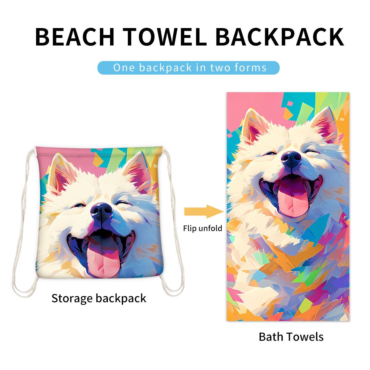 2 - in - 1 foldable beach towel, printed bath towel, all - in - one beach towel with a storage bag that can be folded and stored
