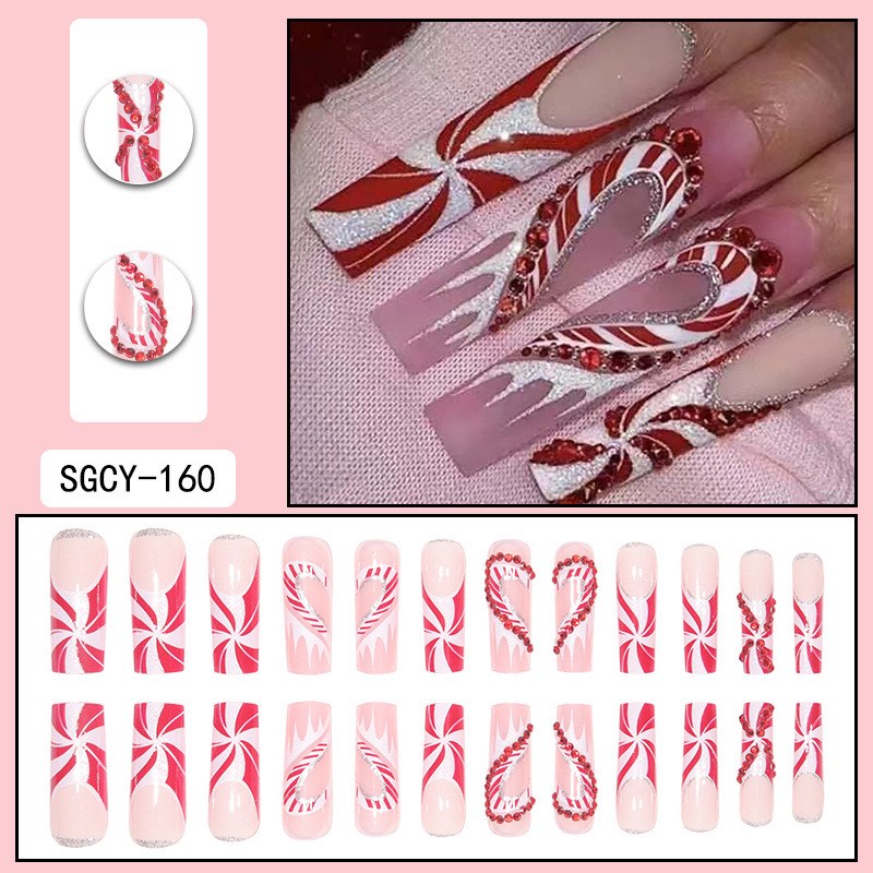 Press on Nail Medium Recyclable False Nails Full Cover Tips Fake Nails 24pcs with Designs Fake Nail for Women and Girls（no glue）11