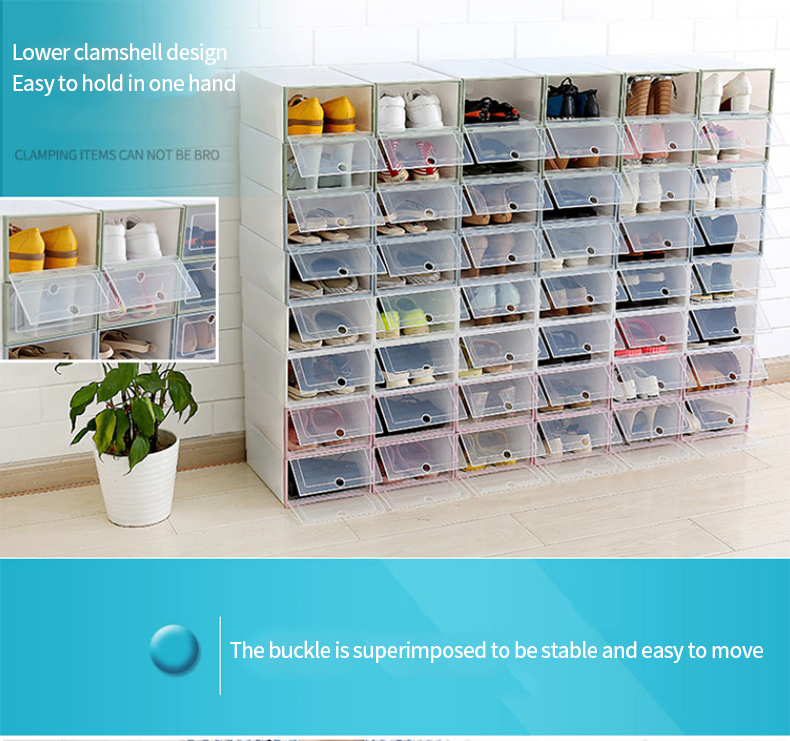 RY030 3pcs Shoe Boxes Sets Clear Plastic Stackable Foldable Shoe Box Stackable Shoes Storage Box Display Box Flap Shoe Container