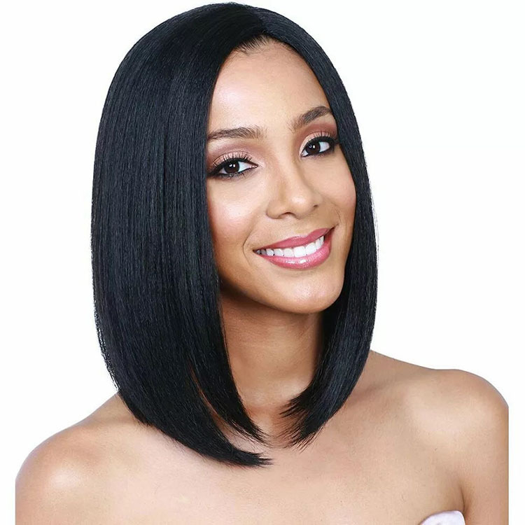Short Bob Straight Synthetic Wigs Black Mid-Part Wig Heat Resistant Wigs Cosplay Party Daily Hair