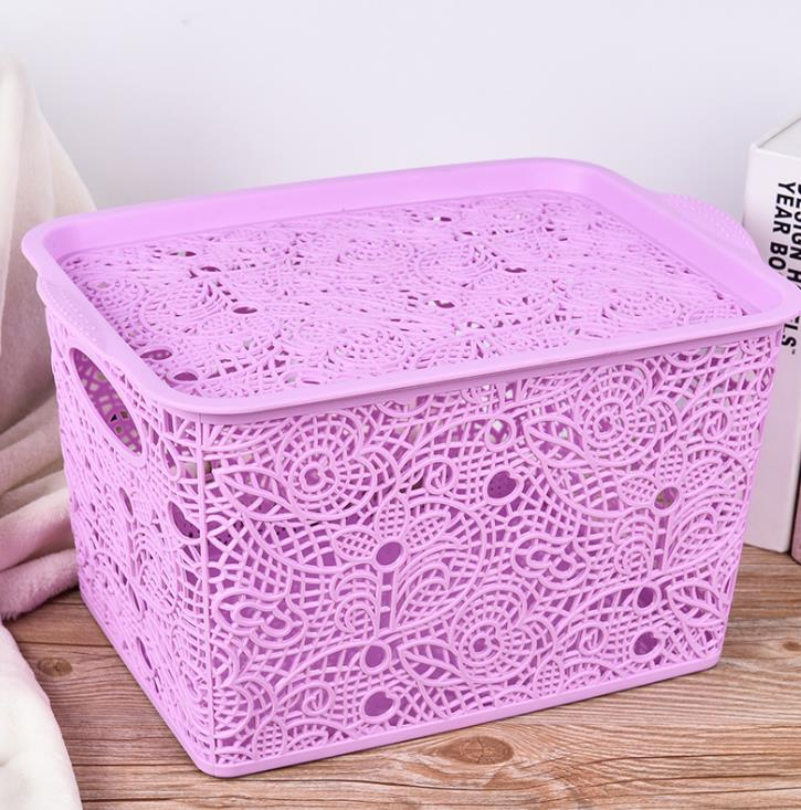 Household storage basket kitchen stacking storage basket portable desktop sundries hollow imitation rattan plastic storage basket