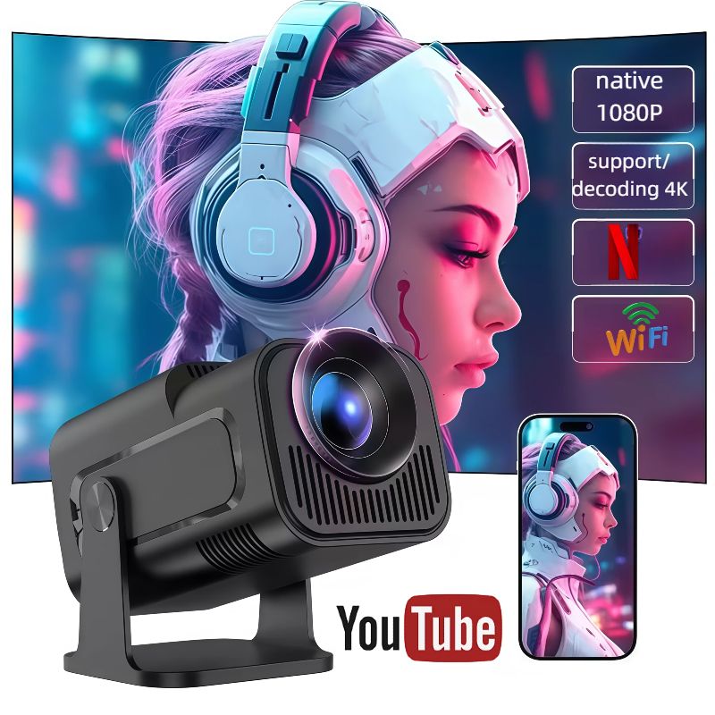Mini Projector with Wifi and Bluetooth, Built-in Apps, Portable Smart 1080P Projector with 4K Support, Auto Keystone, Voice Control, HY320 NTV