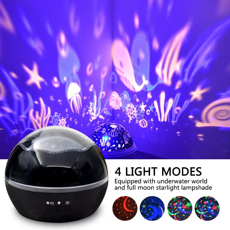 Starry sky lamp 3D projection lamp children's bedroom colorful projection lamp rotating stars and moon romantic bedside atmosphere lamp