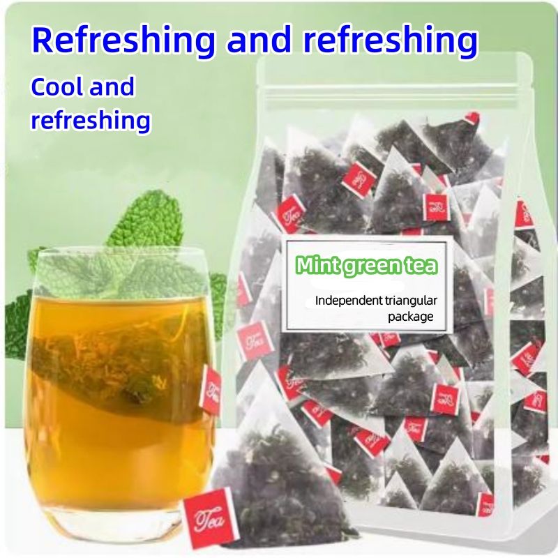 5 Packs Chinese Tea Mint green tea Fresh Mint Leaves Green Tea CRRSHOP Refreshing,Awakening Brain, Reducing Fire, Pyrolysis Difficulty Combination Tea Independent Triangle Bag