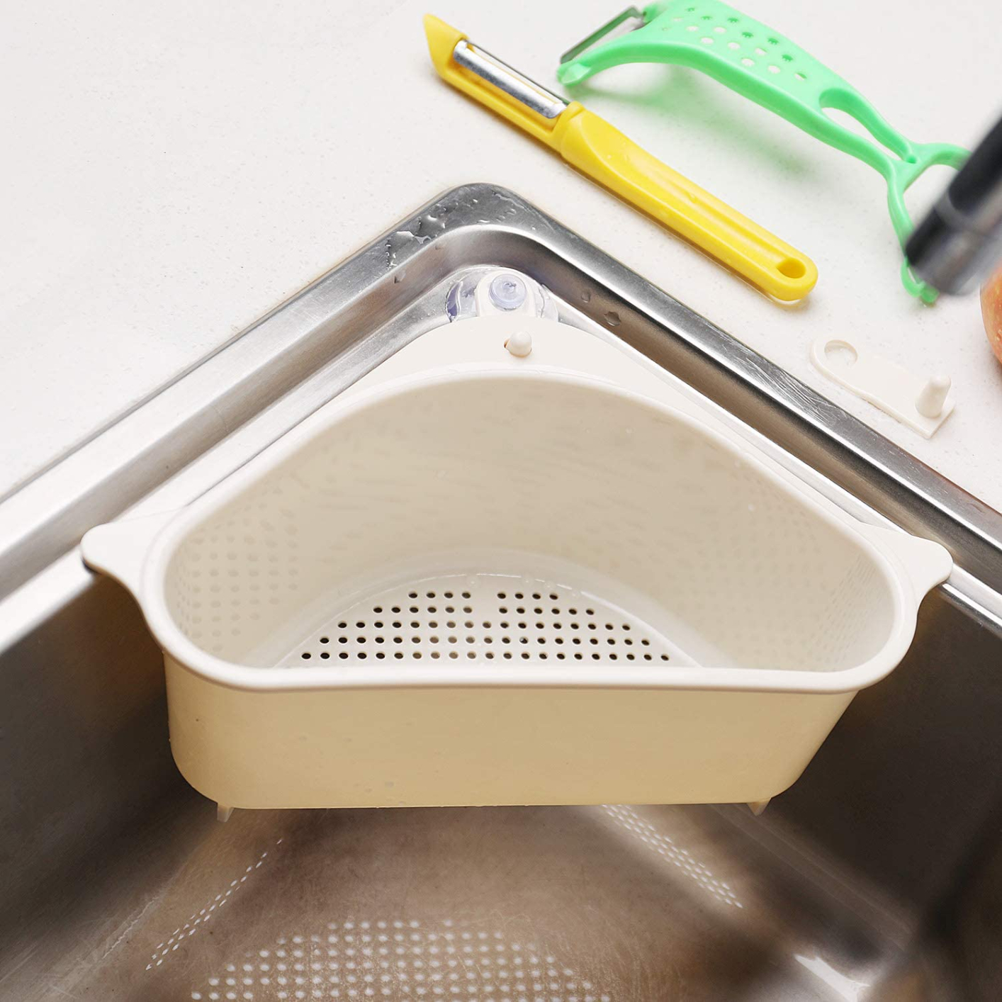 Sink Basket, Triangular Multifunctional Drain Shelf Sink Storage Rack Kitchen Sucker Storage Holder Bathroom Support Corner Hanging Shelf Soap Box Organizer