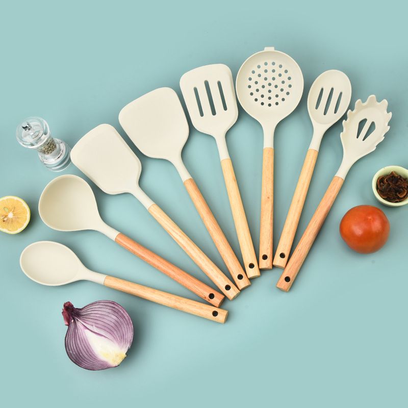 10PCS Silicone Cooking Utensils Set with Stainless Steel Handle, Heat Resistant Non-Stick Cookware Spatula Spoon for Home Kitchen