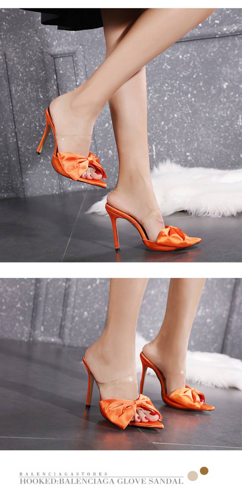 128-81 Women Slippers Mule High Heels Slippers Sandals Flip Flops Pointed Toe Strappy Slides Party Shoes
