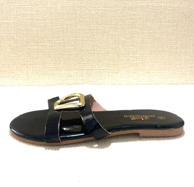 Lady Shoes Girls Fashion Flat Slides Slippers Outdoor With Meta Gold crown design Sandals Women (Slides)