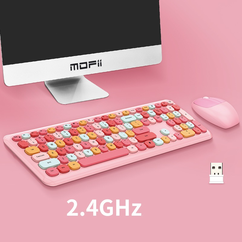 Color Wireless Office Punk Keyboard Mouse Set