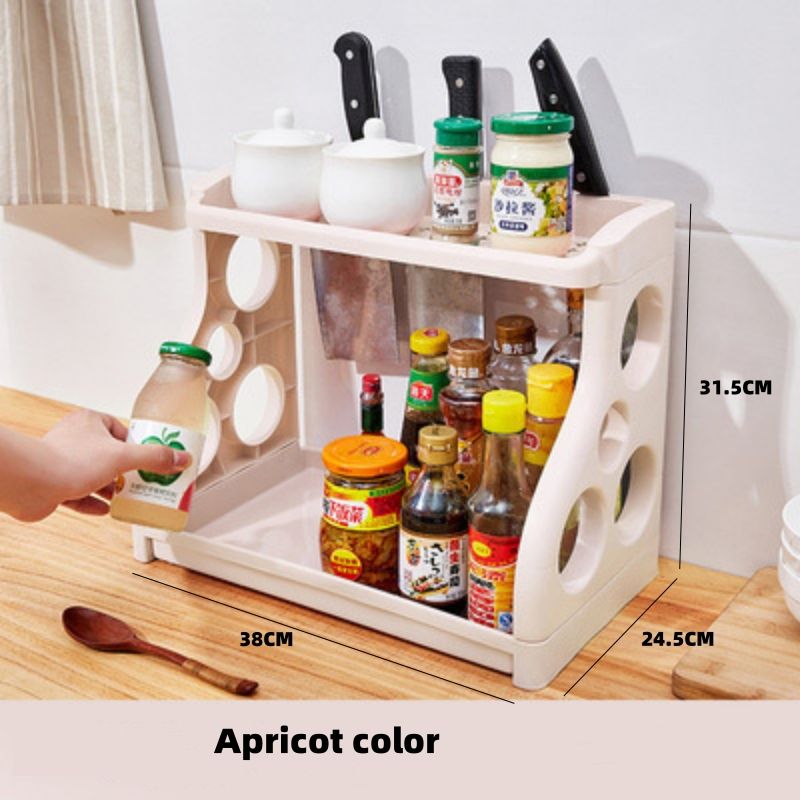 Kitchen storage rack Double layered storage CRRSHOP Desktop double-layer kitchen supplies storage rack, multifunctional non perforated floor standing storage rack, seasoning bottle knife rack