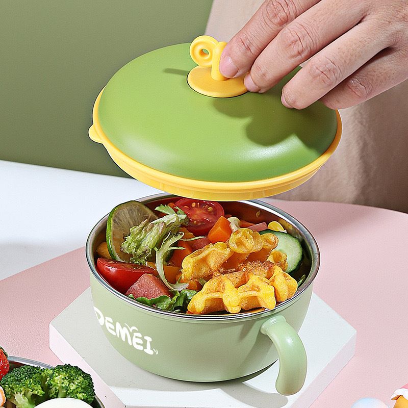 304 Stainless Steel Baby Food Bowl, Insulated Water Injection Anti-Slip Toddler Bowl with Lid & Handles, BPA-Free Kids Feeding Bowl for Baby Food
