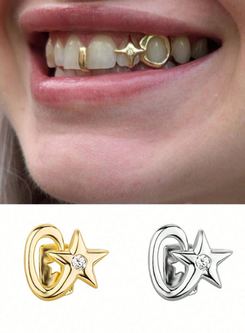 Four-pointed star zircon single tooth hip hop teeth braces gold teeth silver teeth hip hop teeth grillz gold grillz silver grillz