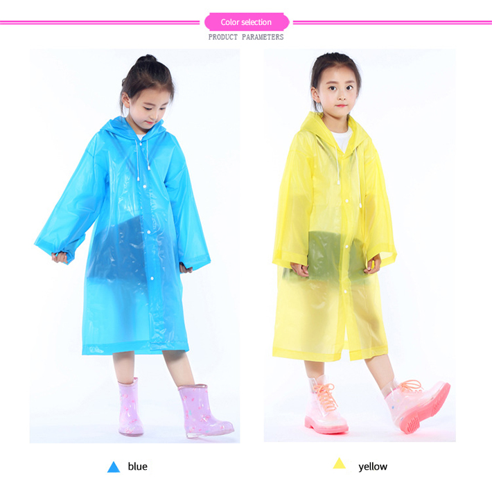 EVA Reusable Raincoat Rain Ponchos with Hood and Elastic Cuff Sleeves for Kids, Size 113 cm x 55 cm