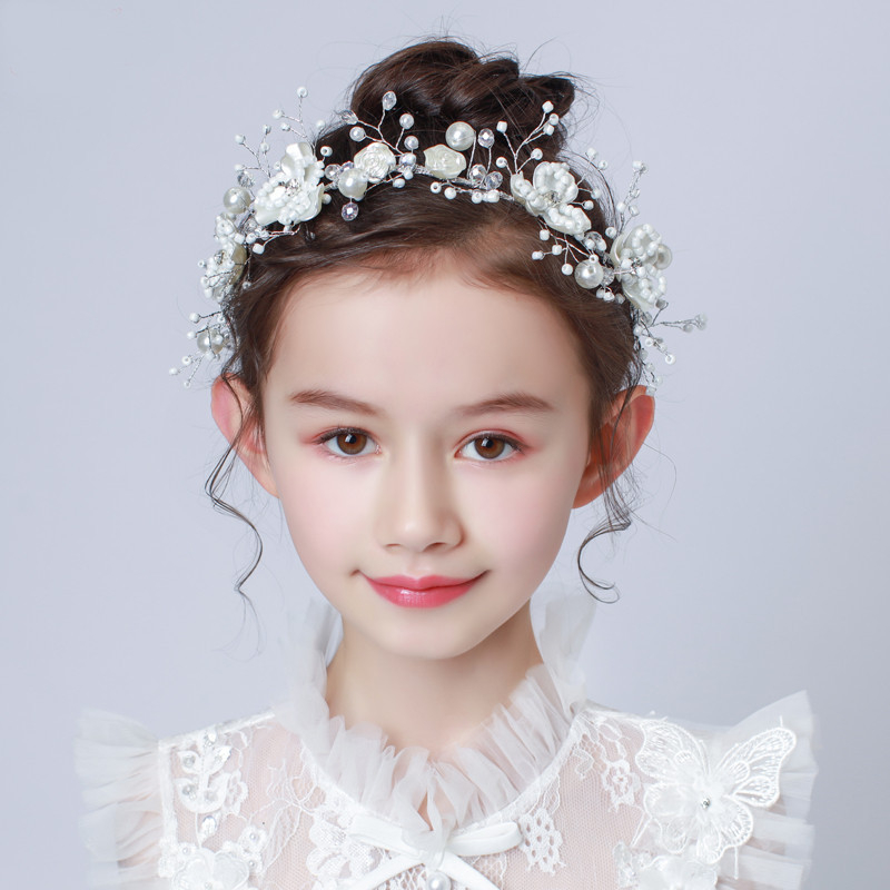 white princess flower girls headgear pearl bride headband headband hairwear lady