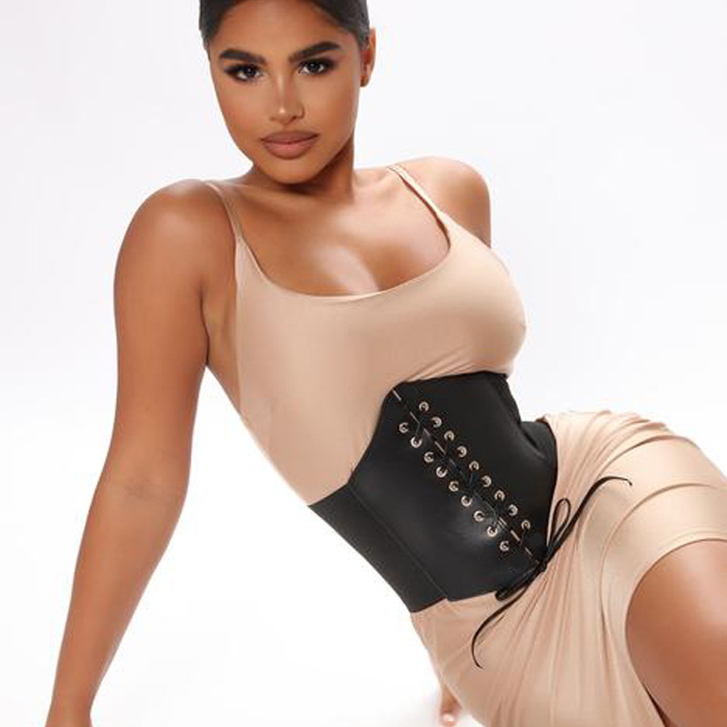 BR21Y661 Women Black Tied Waspie Belt, Lace-up Cinch Belt, Corset Elastic Waist Belt