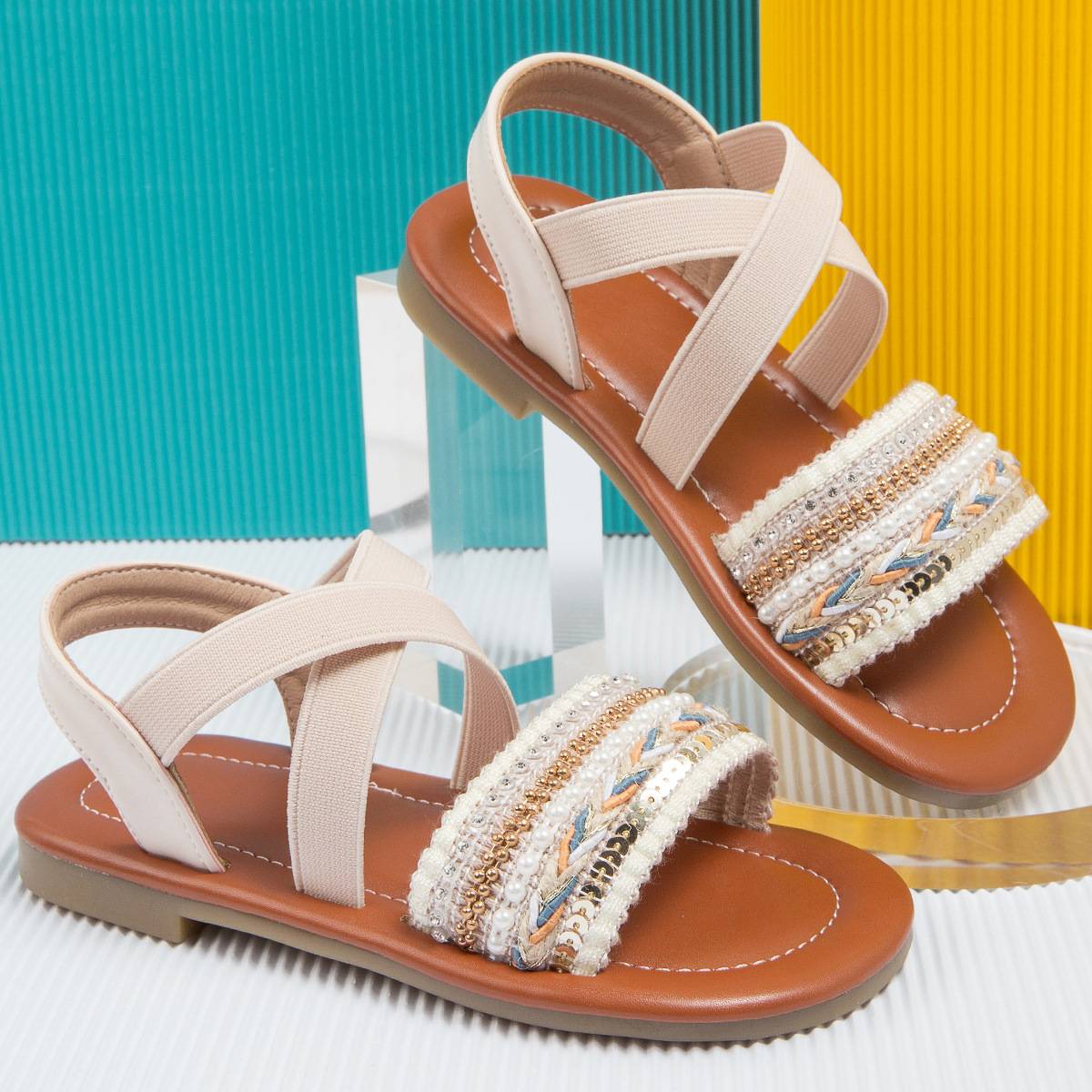 Children's Summer New Soft Soled Princess Shoes Flat Elastic Band Casual Sandals