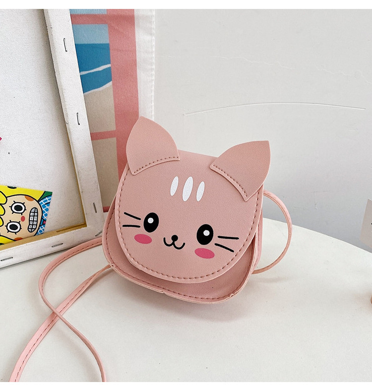 2022 New PU Printed Small Round Bag Fresh and Cute Children's Change Cross-body Women's Bag Foreign Kitten Shoulder Bag
