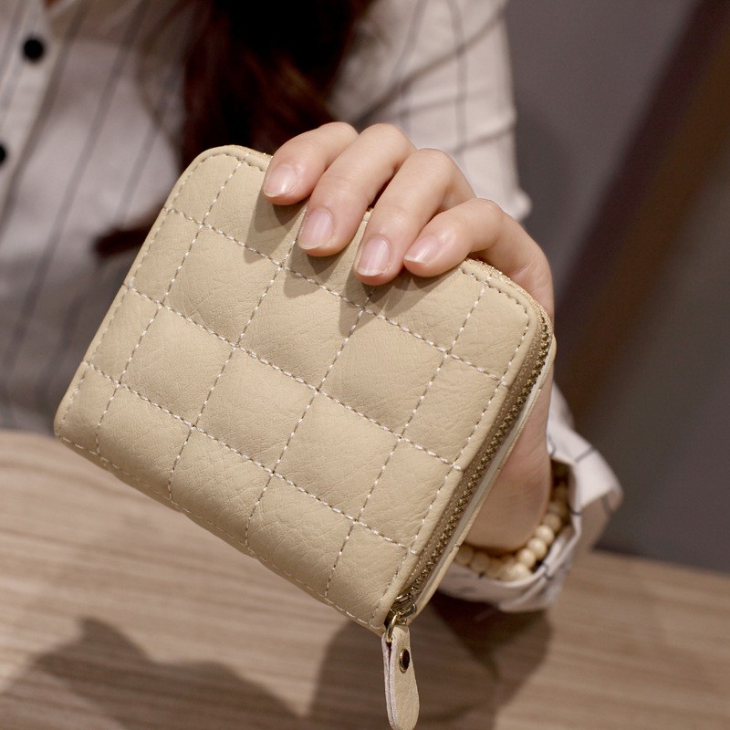 Women Short Wallets PU Leather Female Plaid Purses Card Holder Wallet Fashion Woman Cute Small Zipper Wallet With Coin Purse