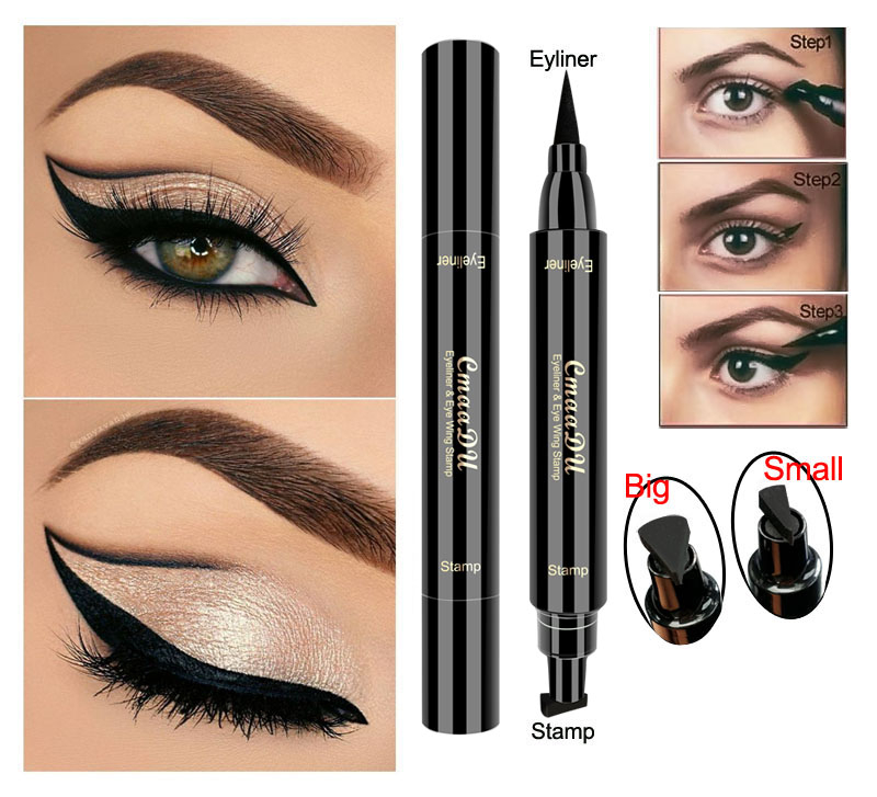 CmaaDu 2 In 1 Liquid Eyeliner Stamp Pen Eye Liner Pencil Waterproof Long-lasting Eye Makeup