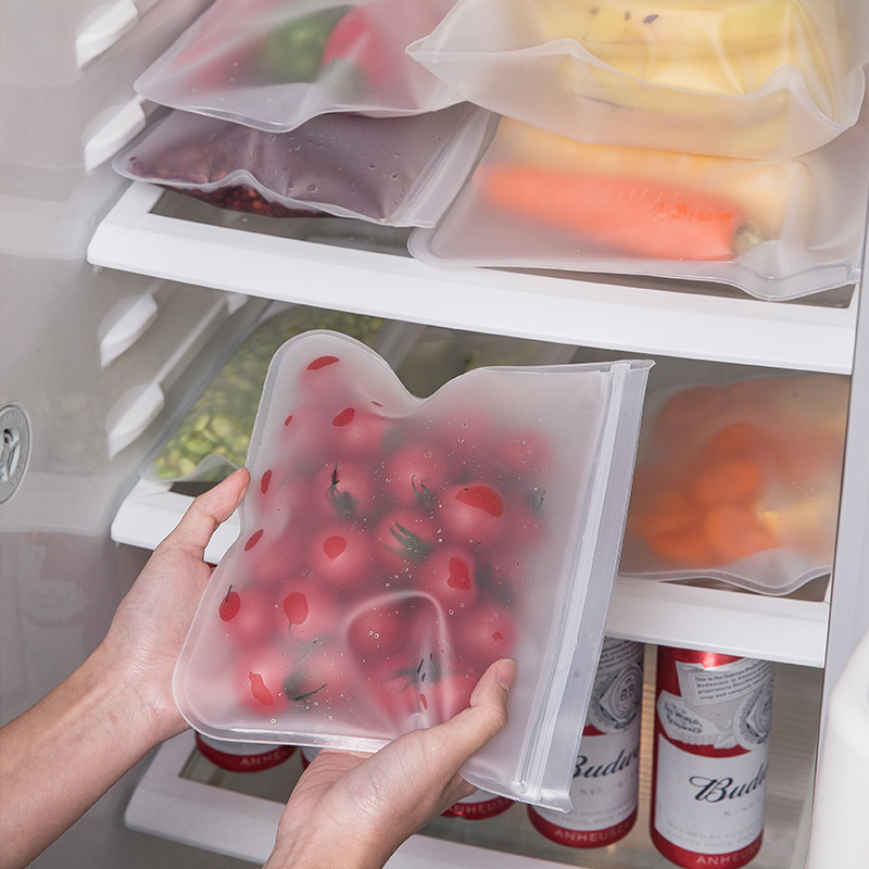 S2066 2pcs Silicone Food Storage Bag Reusable Stand Up Zip Shut Bag Leakproof Containers Fresh Bag Food Storage Bag Fresh Wrap Ziplock Bag