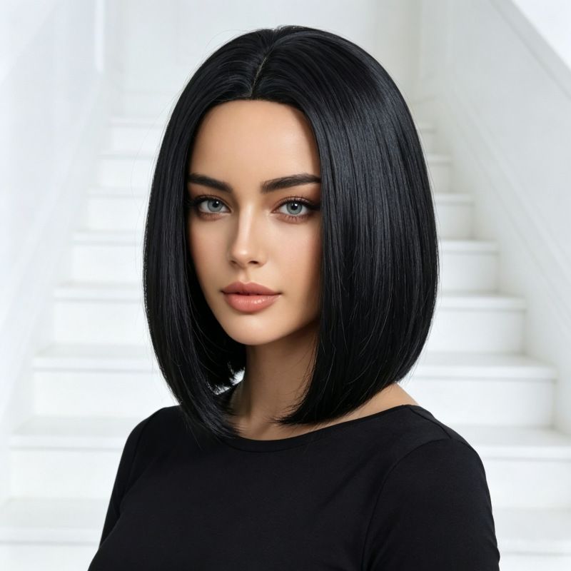 Fashion Women Middle Part Bob Wig, Natural Straight Short Hair Synthetic Wig, Breathable Full Head Wig Cap, Stylish Heat Resistant Hair Wig for Daily Party Cosplay