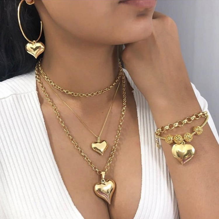 Necklace Earrings Bracelet Three piece set Women jewelry CRRSHOP ladies girl love multi-storey Necklace Female personality originality fashion necklaces gold Non fading present 