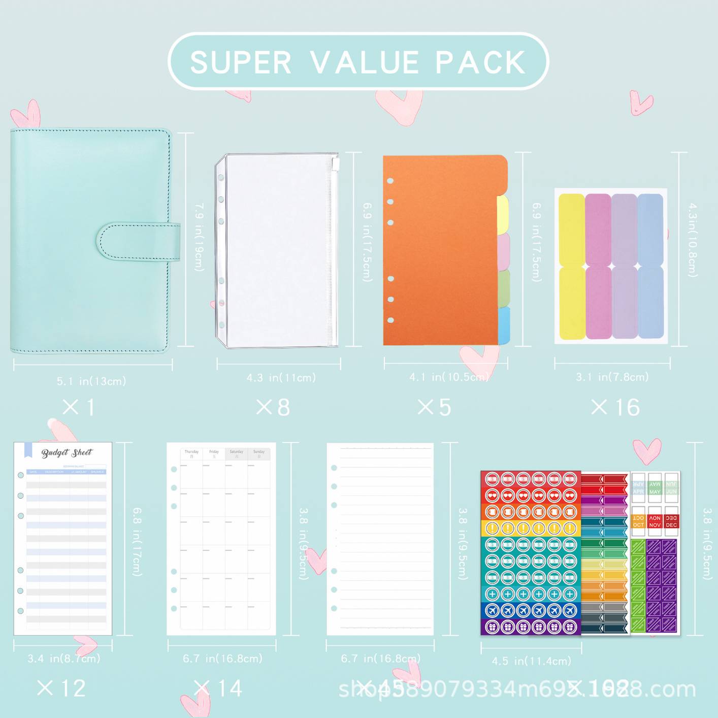 XJYS-010 A6 PU Leather Budget Binder Notebook Cash Envelopes System Set,with Binder Pockets for Money Budget Saving Bill Organizer