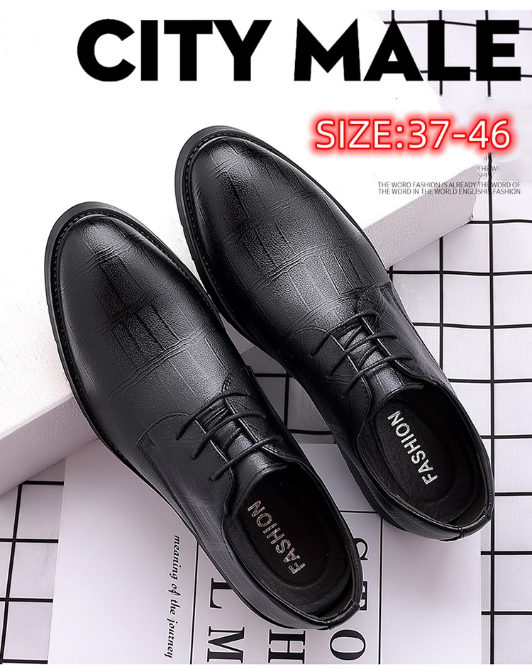 Men's black business leather shoes over size CRRshop free shipping hot sale male new fashion trend Genuine leather men's shoes Soft soles Business office casual wedding shoes Youth best man dating oversized 37 38 -44 45 46 Breathable, waterproof, non-slip cow leather shoes