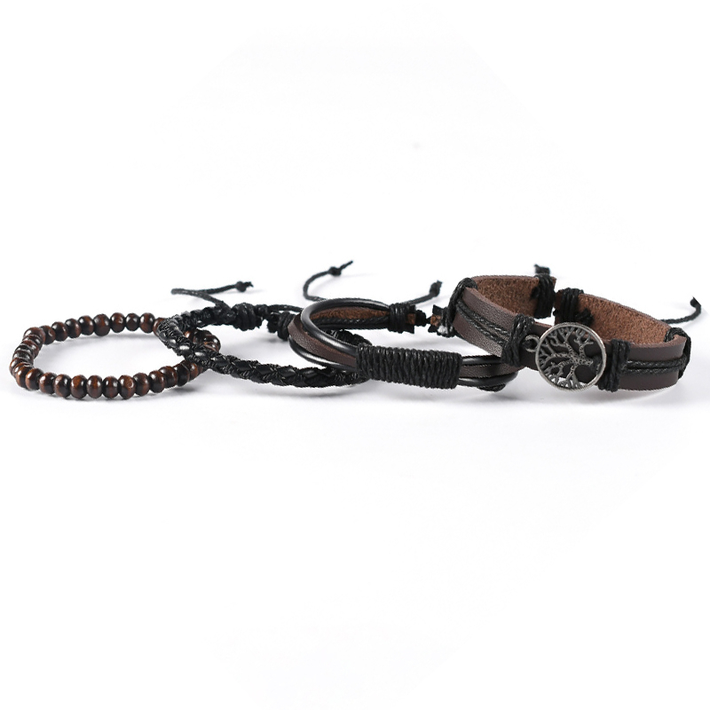 Genuine Leather Tree of life Bracelets Men Women, Tiger Eye Natural Stone Lava Rock Beads Ethnic Tribal Elastic Bracelets Wristbands