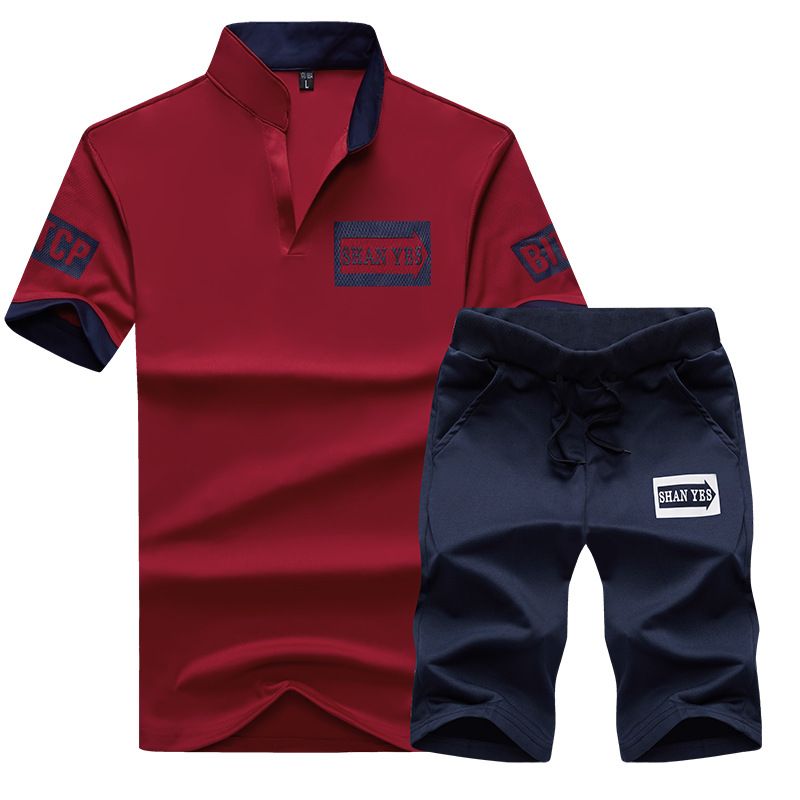 646622 Men Polo Shirts And Shorts Summer Short Sleeve T-Shirt Two Piece Outfits Top And Pants Set Round Neck Tops Sportswear Clothing