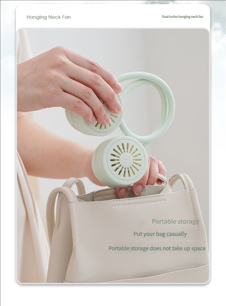 Portable neck fan, air conditioning fan, foldable neck fan, silent portable mini wearable battery powered USB charging 360 degree rotating fan