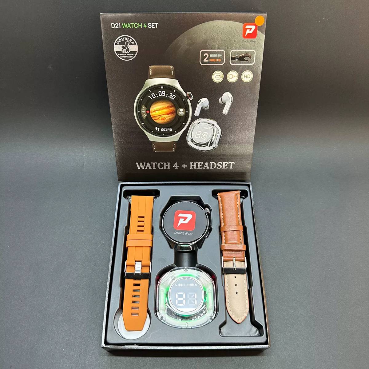 Cross-border hot-selling D21 Watch4 smart watch Bluetooth call double strap + earphone set multi-function watch