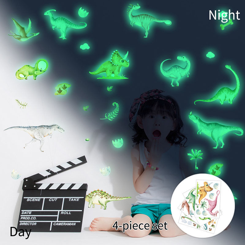 YGP029 Luminous Dinosaur Wall Sticker Cartoon Animal Dinosaur Egg Footprint Fluorescent Sticker Children's Room Decorative Wall Sticker
