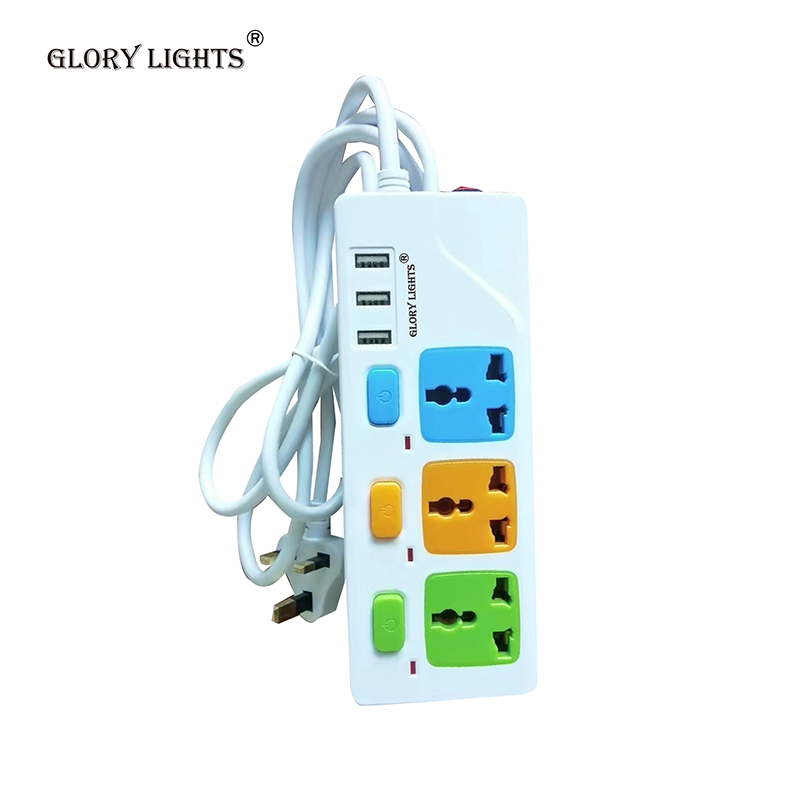 Glory Lights Electrical Extension Board Universal Way Power Button 3M Extension Cord Socket Charger Plug Adaptor With 3 USB Charging Port