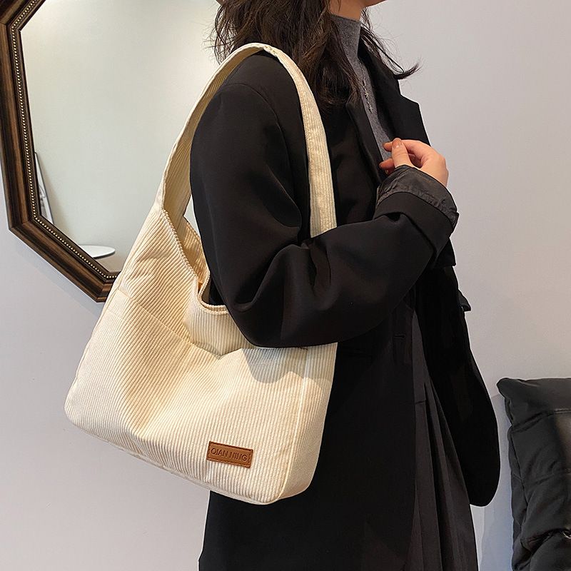 419QN Corduroy Tote Bag Large Capacity Casual Shoulder Bags INS Durable Handbags For Lady