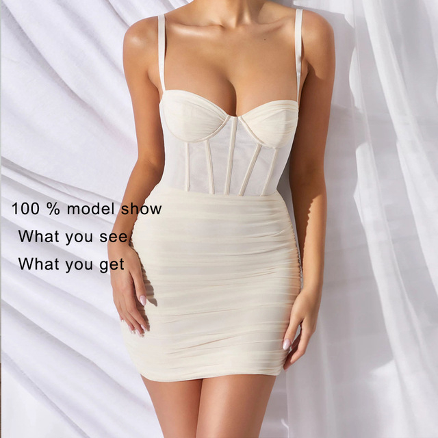 Mesh Summer Women Dress Spaghetti Straps Sash Sexy Dress Mini Night Club Party Dress Bodycon Dress