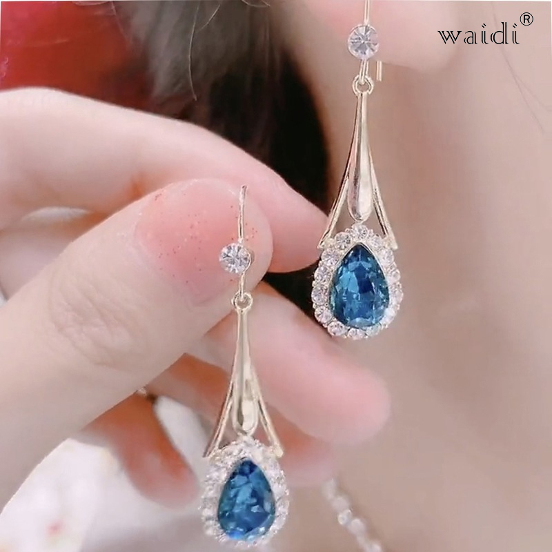 Waidi Crystal Drop Dangle Earrings for Women Korea Exquisite Temperament Wedding Jewelry Earrings Valentines Day Gift Pendientes Mujer