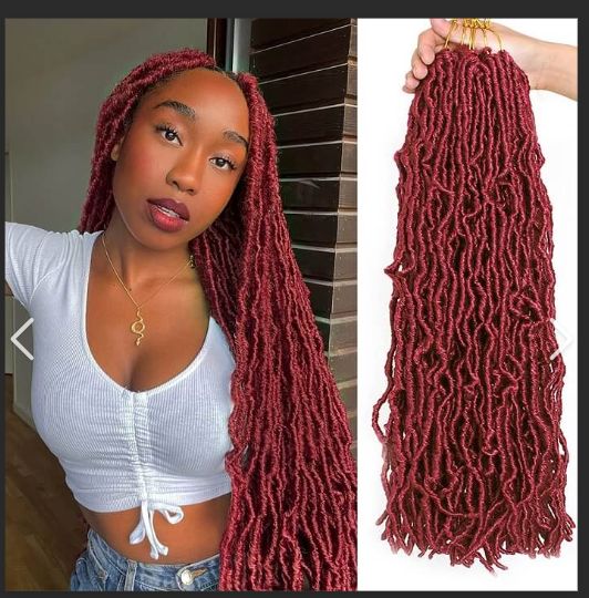 Obaasima Strands Faux Locs Crochet Braids Hair Pre Looped Soft Dreadlocks Braiding Hair Goddess Faux Locs Pack- Soft Locs Crochet Hair RED (BUG#)