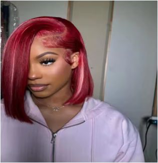  Short BOBO 4*4 Straight Wig WINE Burgundy Highlight Color- Closure Lace Wigs Human Hair 180 Density Pre Pluck Lace Wig
 

