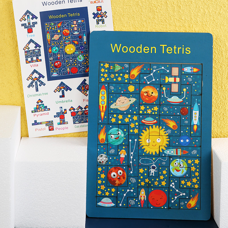 Color translucent Tetris puzzle board children's early education puzzle matching puzzle wooden block building block toys