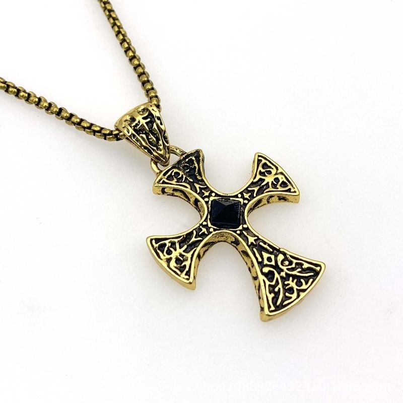 Fashion Necklace gemstone cross personalized pendant titanium steel necklace, hip-hop necklace accessories free shipping cross necklace