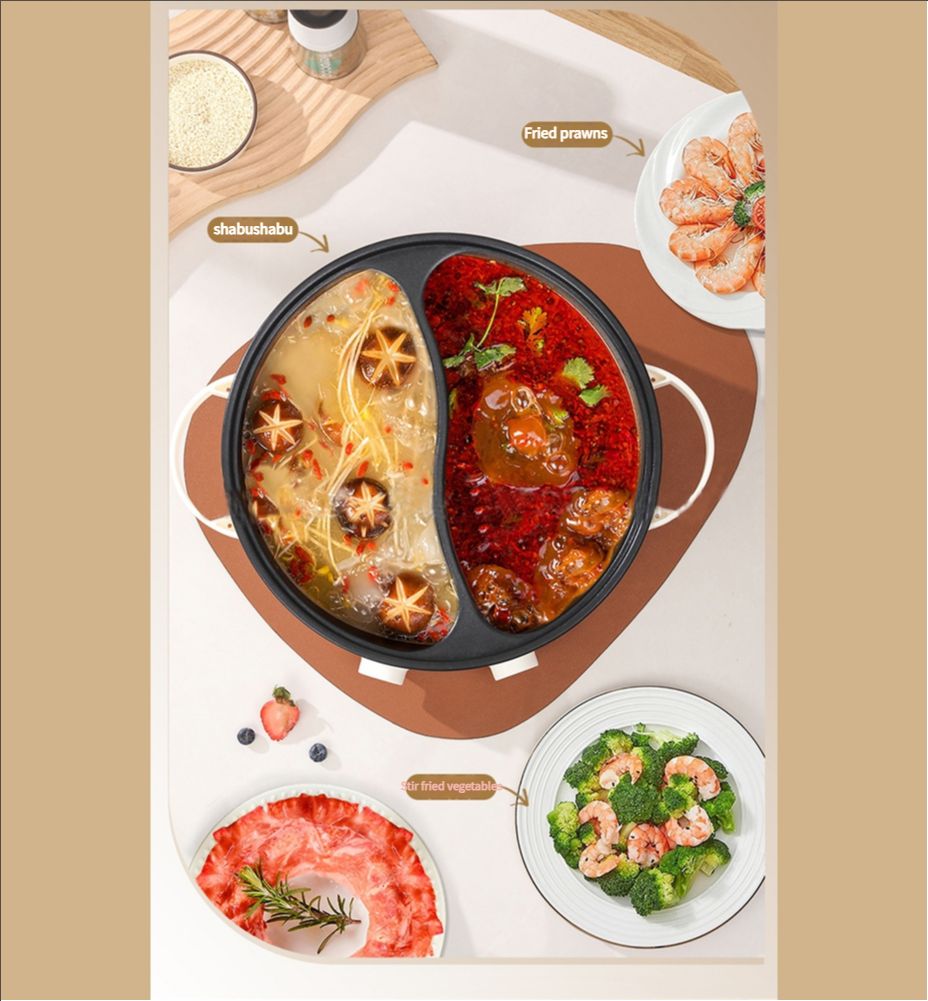 Hot Pot Electric with Divider, 6L Double-Flavor Shabu Shabu Pot, Non-Stick Hotpot Pot Electric, Chinese Hot Pot with Multi-Power Control 