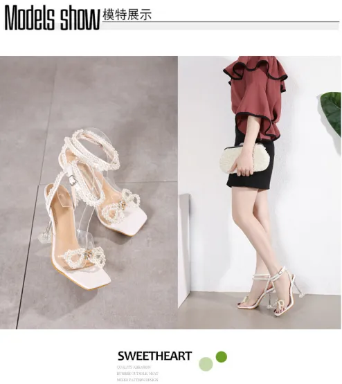 Women High Heels Sandals, Sexy Ankle Strap Wine Glass Transparent