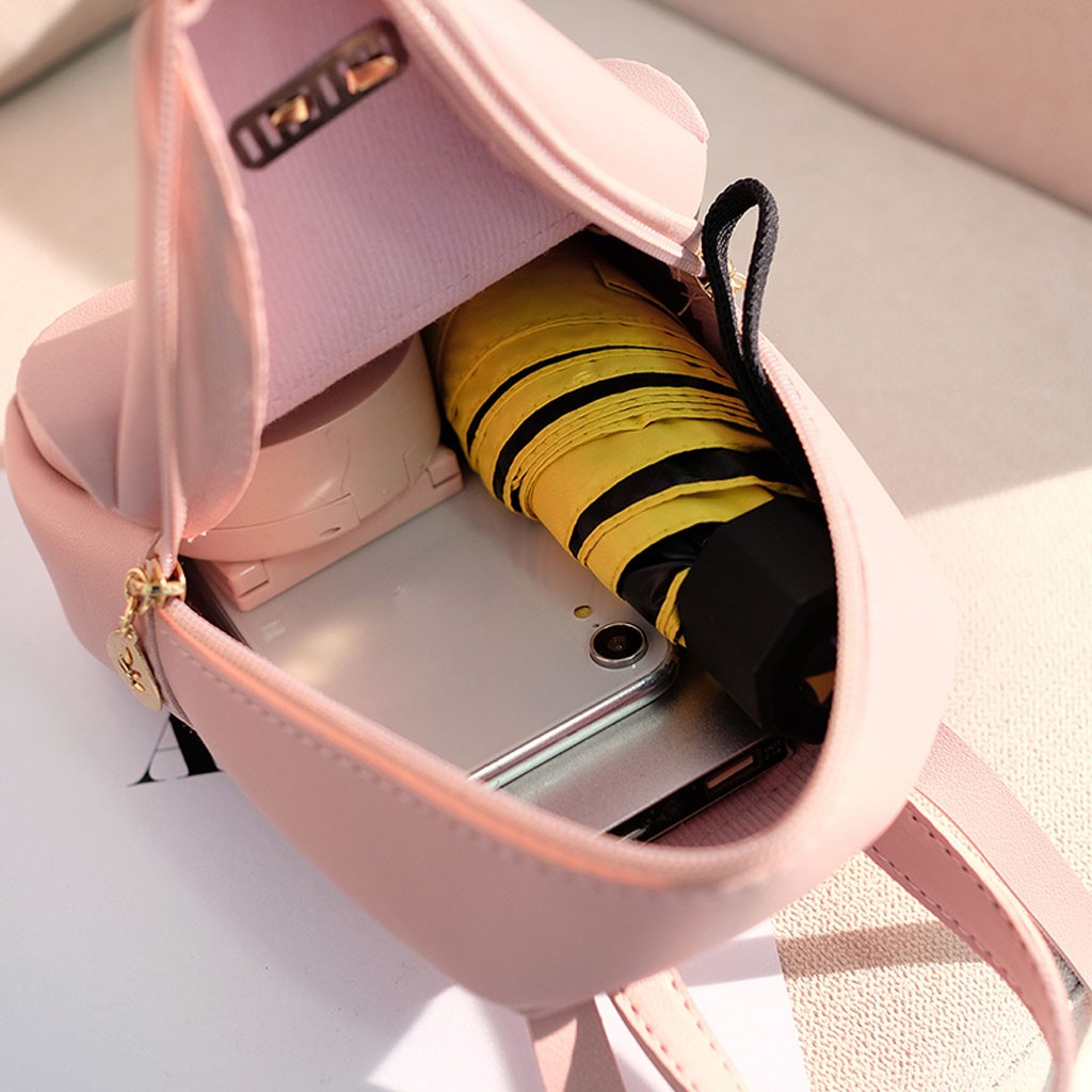 HWT05# Women's Mini Backpack Luxury PU Leather Kawaii Backpack Cute Graceful Bagpack Small School Bags for Girls Bow-knot Leaf Hollow