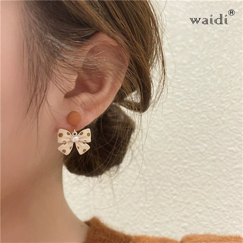 Waidi  Dot Bowknot Pearl Small Drop Earrings for Women Sweet Cute Charm Girly Dangle Earrings Korean Aesthetics Fashion Jewelry