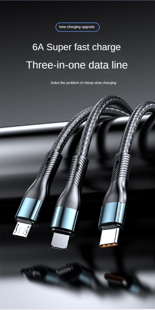120W Charging Cable Data Cable Three-in-One Tpyec Super Fast Charge Vehicle-Mounted One-to-Three