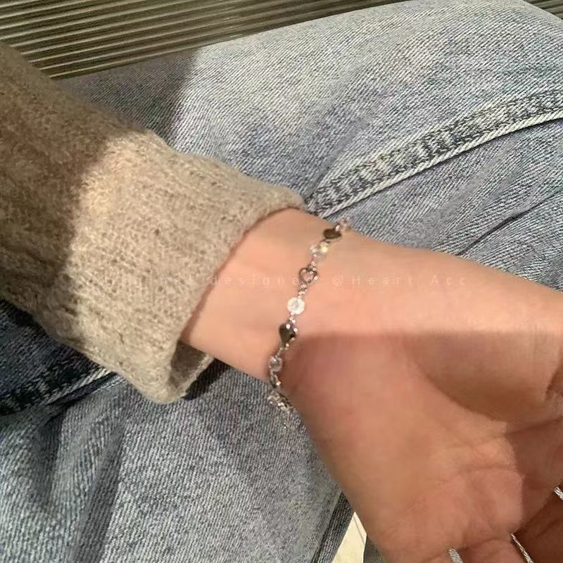 S314 Women's Niche Love Rhinestone Bracelet Shape Alloy Bracelet